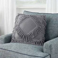 Charcoal Diamond Fringe Throw Pillow