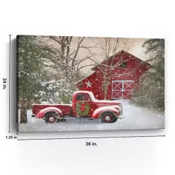 Christmas Barn & Truck Canvas Art Print, 36x24 in.