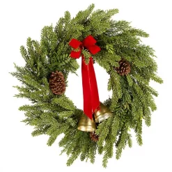 Christmas Bells Pine Wreath with a Red Bow