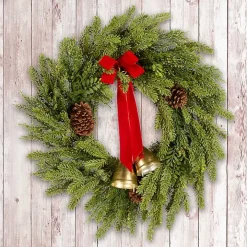 Christmas Bells Pine Wreath with a Red Bow