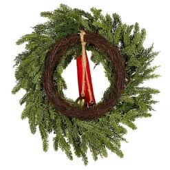 Christmas Bells Pine Wreath with a Red Bow