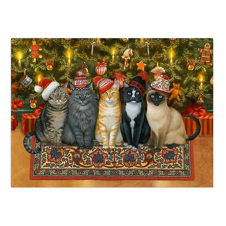 Christmas Cats in Knit Caps Canvas Art Print