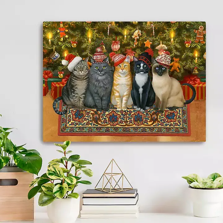 Christmas Cats in Knit Caps Canvas Art Print