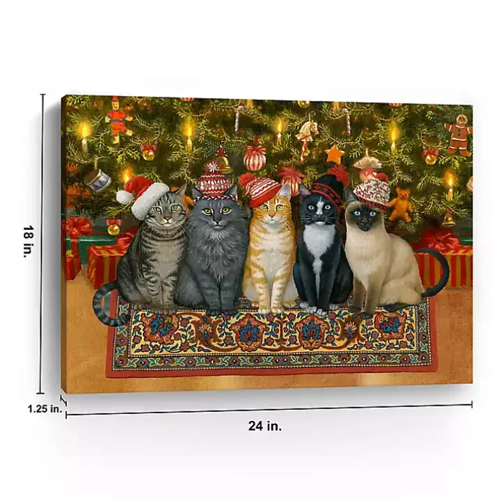 Christmas Cats in Knit Caps Canvas Art Print