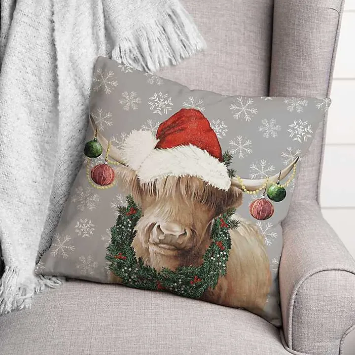 Christmas Highland Cow Pillow