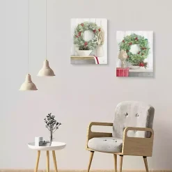 Christmas Holly Wreath Canvas Art Prints, Set of 2