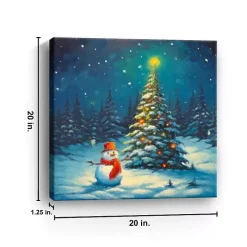 Christmas Tree and Snowman Canvas Art Print