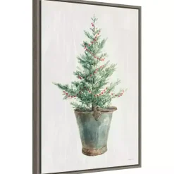 Christmas Tree Metal Pail Framed Canvas Art Print