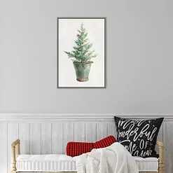 Christmas Tree Metal Pail Framed Canvas Art Print