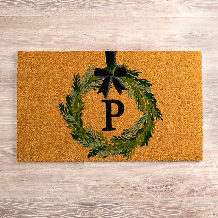 Christmas Wreath Monogram P Doormat