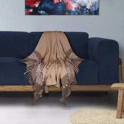 Coffee Slub Striped Tassel Throw