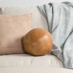 Cognac Faux Leather Sphere Pillow