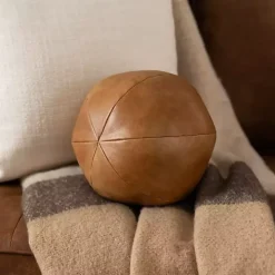Cognac Faux Leather Sphere Pillow