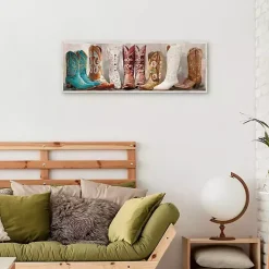 Colorful Cowgirl Boots Framed Canvas Art Print