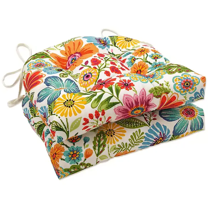 Colorful Floral Outdoor Seat Cushions, Set of 2
