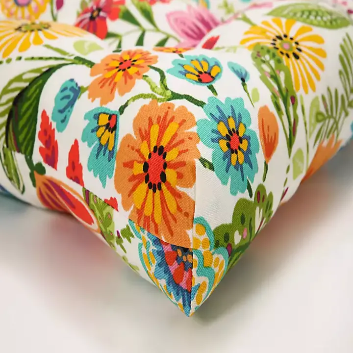 Colorful Floral Outdoor Seat Cushions, Set of 2