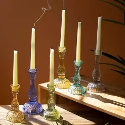 Colorful Glass Taper Candle Holders, Set of 6