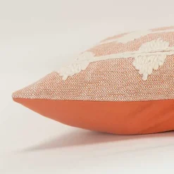 Coral Heathered Embroidered Diamond Throw Pillow