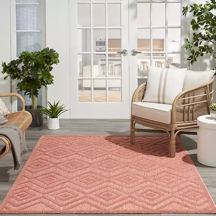 Coral Orange Diamond Indoor/Outdoor Area Rug, 4x6