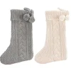 Cream and Gray Cable Knit Stockings, Set of 2