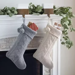 Cream and Gray Cable Knit Stockings, Set of 2