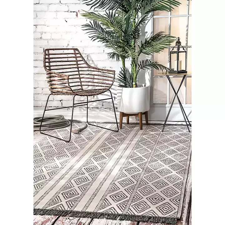 Cream and Gray Miriam Striped Outdoor Rug, 5x8
