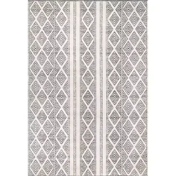 Cream and Gray Miriam Striped Outdoor Rug, 5x8