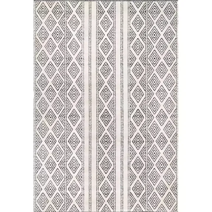 Cream and Gray Miriam Striped Outdoor Rug, 5x8