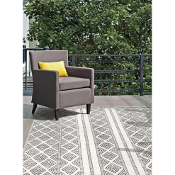 Cream and Gray Miriam Striped Outdoor Rug, 5x8