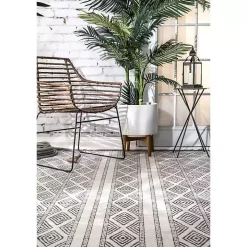 Cream and Gray Miriam Striped Outdoor Rug, 5x8