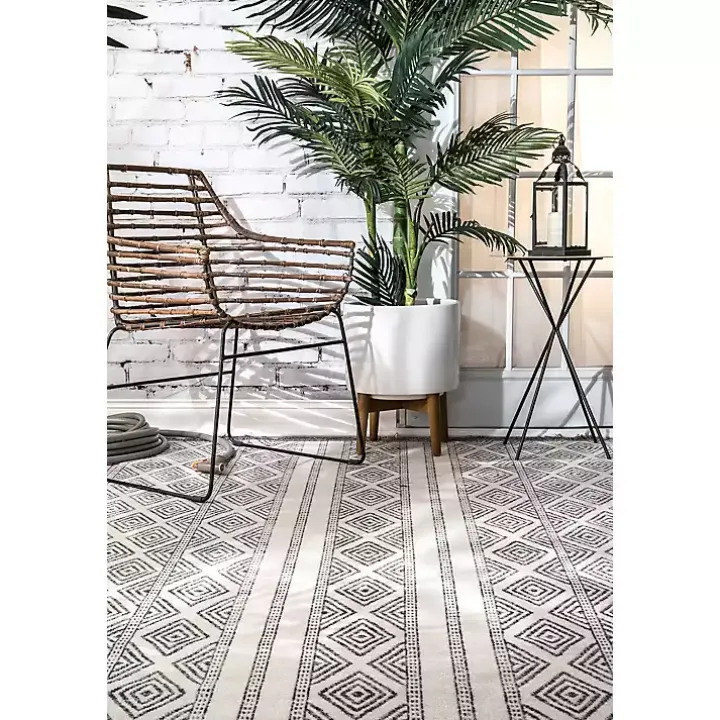 Cream and Gray Miriam Striped Outdoor Rug, 5x8