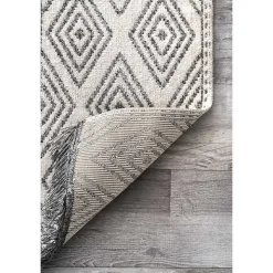 Cream and Gray Miriam Striped Outdoor Rug, 5x8