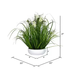 Cream Cosmos and Grass in White Pot, 21 in.