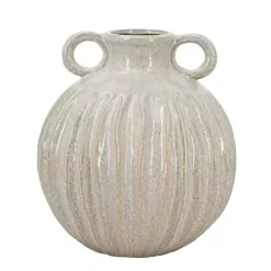 Cream Drip Ceramic Vase with Handles, 9 in.