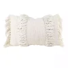 Cream Hand Woven Fringe Ends Lumbar Pillow