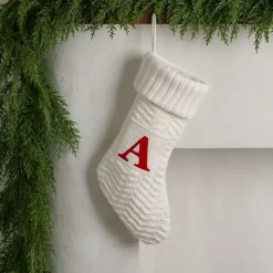 Cream Knit Monogram A Christmas Stocking