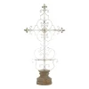 Cream Metal Ornate Cross Tabletop Sculpture