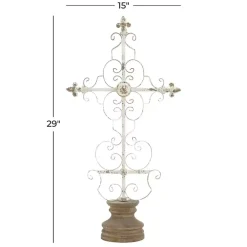 Cream Metal Ornate Cross Tabletop Sculpture