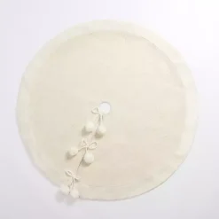 Cream Metallic Pom Pom Christmas Tree Skirt