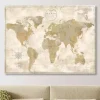 Cream Rustic World Map Giclee Canvas Art Print