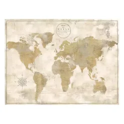 Cream Rustic World Map Giclee Canvas Art Print