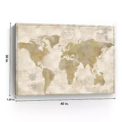 Cream Rustic World Map Giclee Canvas Art Print