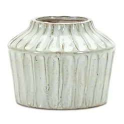 Cream Terracotta Ribbed Vase, 5 in.