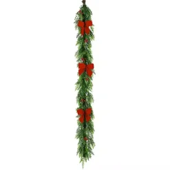 Cypress and Red Berry Christmas Garland, 6 ft.
