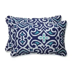 Damask Marine Rectangle Outdoor Pillows, Set of 2