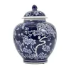Dark Blue Floral Chinoiserie Jar, 10 in.