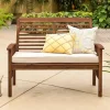 Dark Brown Acacia Wood Loveseat Bench with Cushion