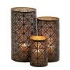 Dark Brown Pierced Metal Candle Holders, Set of 3