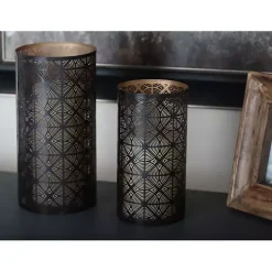 Dark Brown Pierced Metal Candle Holders, Set of 3