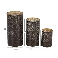 Dark Brown Pierced Metal Candle Holders, Set of 3